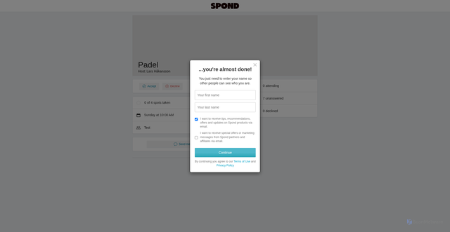 Security scan screenshot of https://spond.com/landing/?code=3279E4ACD51AD52F949E31C583690A32&r=accept