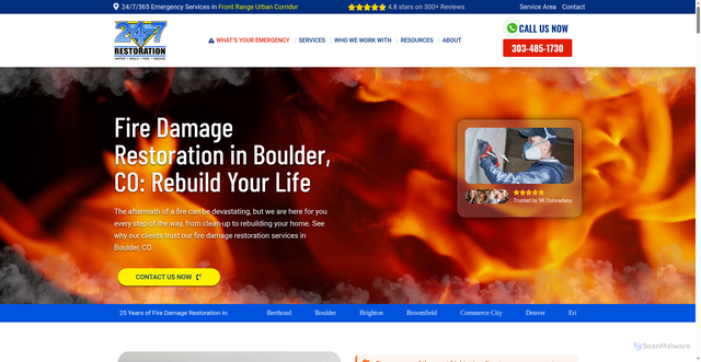 Security scan screenshot of https://247restoration.com/boulder-co/fire-smoke-damage/