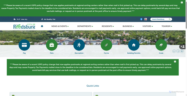 Security scan screenshot of https://www.reedsburgwi.gov/