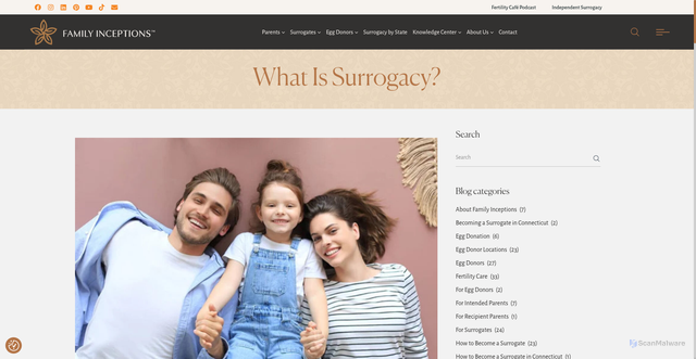 Security scan screenshot of https://familyinceptions.com/what-is-surrogacy/
