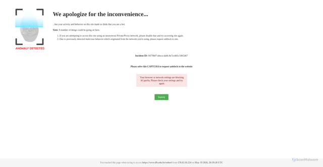 Security scan screenshot of https://validate.perfdrive.com/?ssa=21a9efcd-4fd0-4b83-bad0-57499aad875d&ssb=97776239321&ssc=https%3A%2F%2Fwww.ifb.edu.br%2Freitori&ssi=f6f79b87-dmcu-4ab6-8e7a-d6fcc5865d67&ssk=botmanager_support@radware.com&ssm=72642960171142178105345820813159&ssn=8341b79642ffcddb332da466f6f1d287235a3057d8d7-9814-4344-9af01b&sso=af13cf23-b9fb0afe6c1aca46edc3b82cde134e0729465cd34321fff6&ssp=06448843291779272690177922377574366&ssq=22705362433951007839224339478290065135217&ssr=MTc4LjYzLjE2LjIyNA==&sst=Mozilla/5.0%20(Windows%20NT%2010.0;%20Win64;%20x64)%20AppleWebKit/537.36%20(KHTML,%20like%20Gecko)%20Chrome/124.0.0.0%20Safari/537.36&ssu=&ssv=&ssw=&ssx=eyJfX3V6bWYiOiI3ZjkwMDAzMDU3ZDhkNy05ODE0LTQzNDQtOWYyMy1iOWZiMGFmZTZjMWExLTE3NzkyMjQzMzkxMzkwLTAwMWRkM2Y2YmRlYWU0NmYyYWIxMCIsInJkIjoiaWZiLmVkdS5iciIsInV6bXgiOiI3ZjkwMDBjZjhjZGRjNi0wZjdjLTRhMTktYTRhNy1mMjQwZTEwNzViNWQxLTE3NzkyMjQzMzkxNDAwLTFhMzljZDBlMWQxNTQ2MTExMCJ9