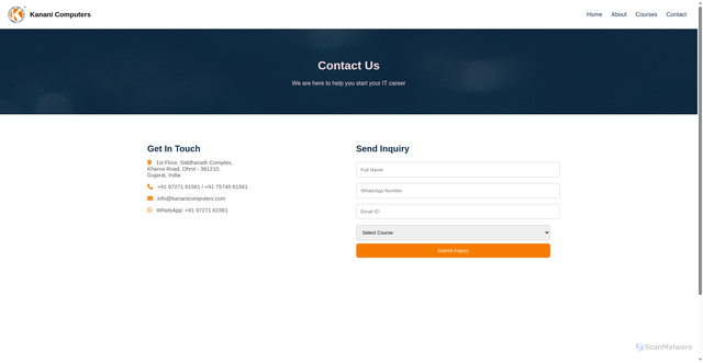 Security scan screenshot of https://kananicomputers.com/contact.html