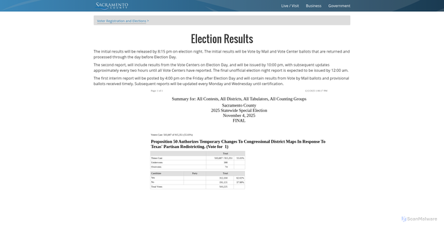 Security scan screenshot of https://eresults.saccounty.net/