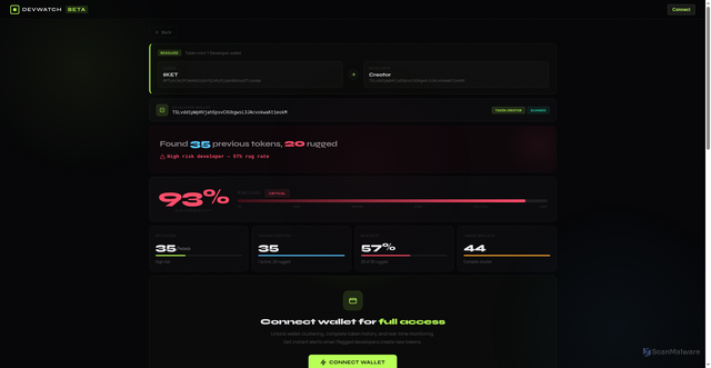 Security scan screenshot of https://check-zrocrqunp3.devwatchly.lat/?address=9Pfync3ejPC9eHqVzq3nYQJAhyhjqpnB9UsaSfLxpump