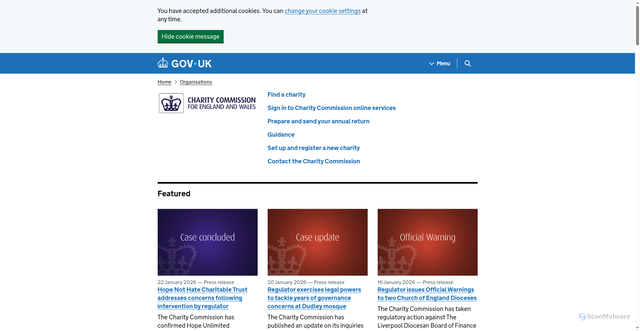 Security scan screenshot of https://www.gov.uk/government/organisations/charity-commission