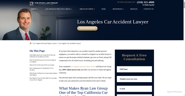 Security scan screenshot of https://theryanlawgroup.com/los-angeles/car-accident-lawyer/