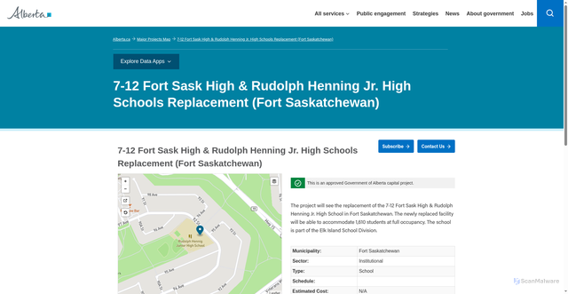 Security scan screenshot of https://majorprojects.alberta.ca/details/7-12-Fort-Sask-High-Rudolph-Henning-Jr-High-Schools-Replacement-Fort-Saskatchewan/12160