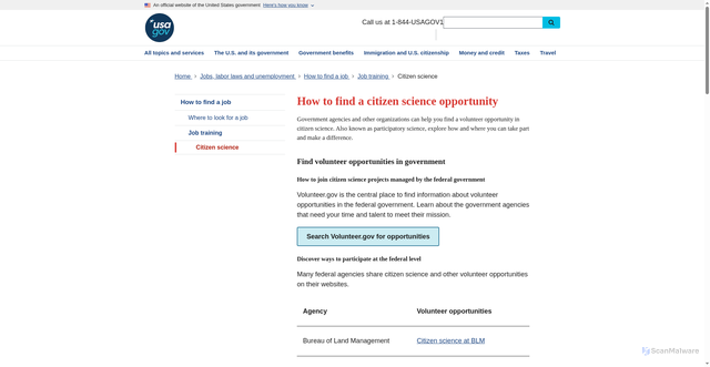 Security scan screenshot of https://www.usa.gov/citizen-science