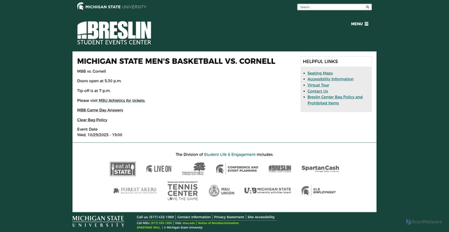 Security scan screenshot of https://breslincenter.com/event/michigan-state-mens-basketball-vs-cornell
