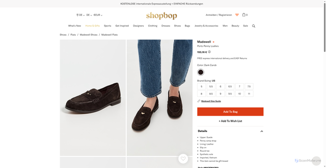 Security scan screenshot of https://www.shopbop.com/porto-penny-loafer-madewell/vp/v=1/1548669454.htm?os=false&breadcrumb=Shop+Women%27s%3EWhat%27s+New%3ENew+Today&folderID=50579&colorSin=2090412358&fm=browse-page-web&ref_=SB_PLP_PDP_W_WHATS_NEWTO_50579_NB_79