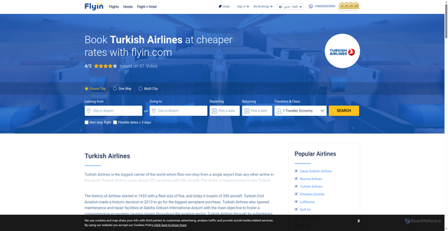 Security scan screenshot of https://www.flyin.com/airlines/Turkish-Airlines.en.html