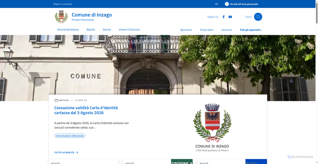Security scan screenshot of https://www.comune.inzago.mi.it