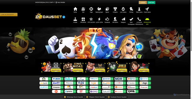 Security scan screenshot of https://dausbetkuberani.click/desktop/game/tablegame/miki