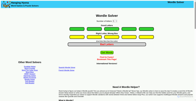 Security scan screenshot of https://www.hanginghyena.com/solvers/wordlesolver