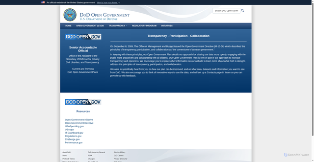 Security scan screenshot of https://open.defense.gov/