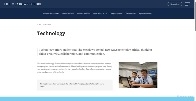 Security scan screenshot of https://www.themeadowsschool.org/academics/technology