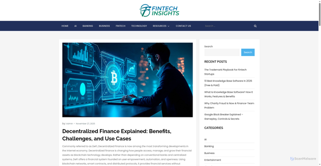 Security scan screenshot of https://fintechinsights.net/what-is-decentralised-finance/