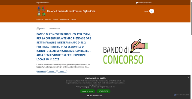 Security scan screenshot of https://www.unionedeicomuni.cr.it/it