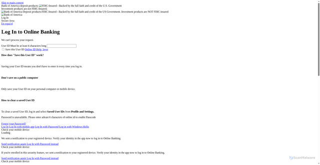 Security scan screenshot of http://securebankofamerica.vercel.app/