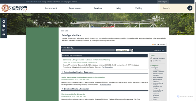 Security scan screenshot of https://www.co.hunterdon.nj.us/jobs