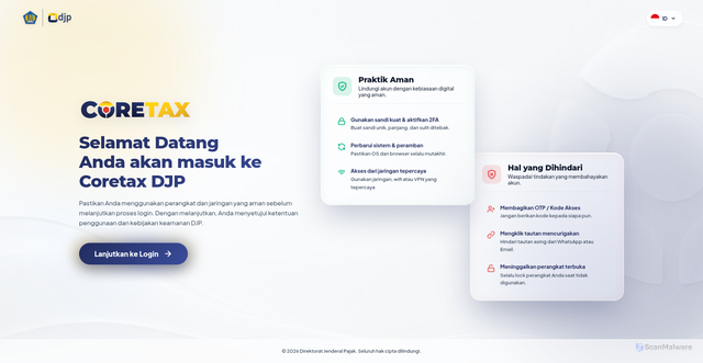 Security scan screenshot of https://coretaxdjp.pajak.go.id