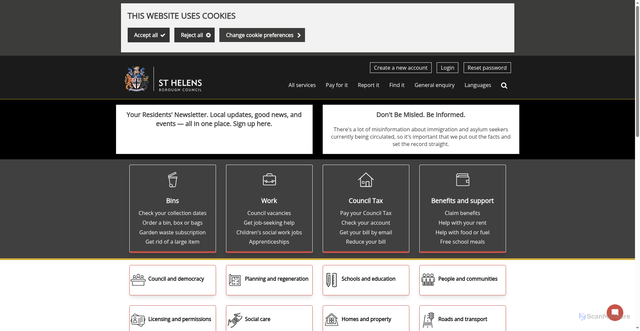 Security scan screenshot of https://www.sthelens.gov.uk/