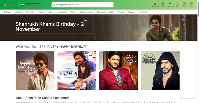 Security scan screenshot of https://www.fnp.com/article/about-shah-rukh-khan