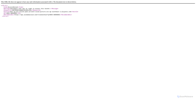 Security scan screenshot of https://imou-sg-ali-online-paas-private-cloud-picture.oss-ap-southeast-1.aliyuncs.com