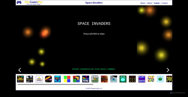 Security scan screenshot of https://playgamesplay.com/space-invaders.html