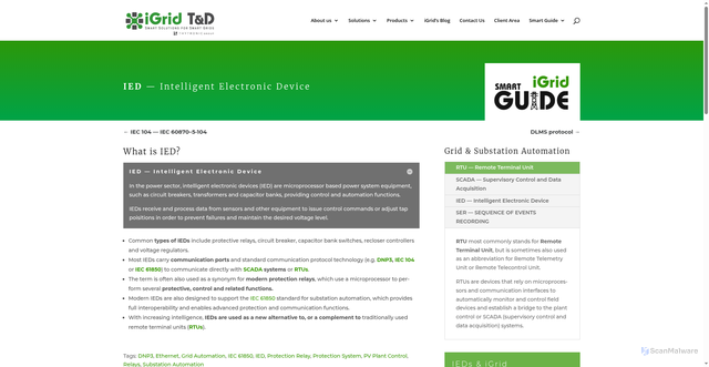 Security scan screenshot of https://www.igrid-td.com/smartguide/gridandsubstationautomation/ied-intelligent-electronic-device/