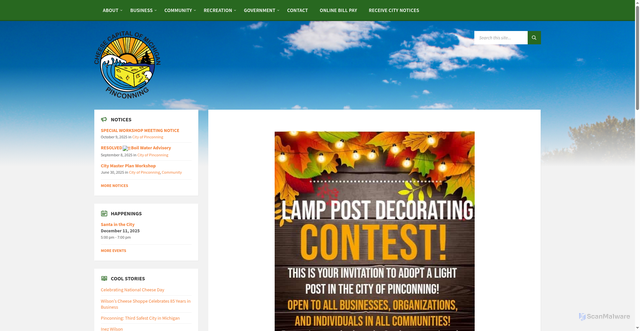 Security scan screenshot of https://cityofpinconning.org/