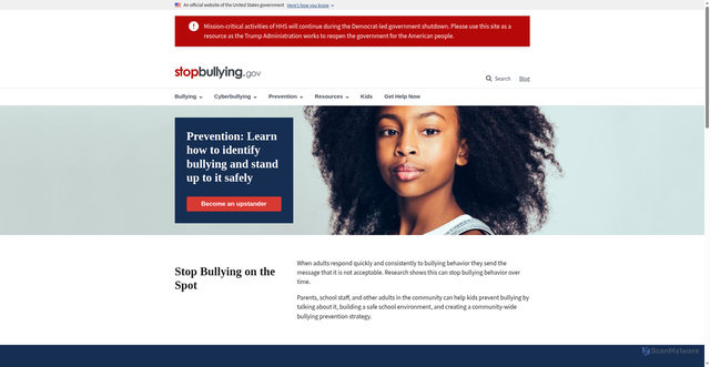 Security scan screenshot of https://www.stopbullying.gov/