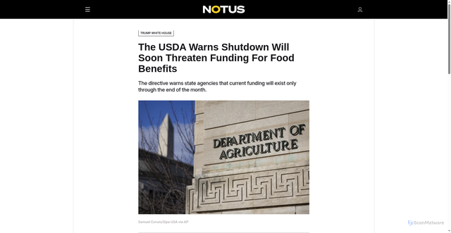 Security scan screenshot of https://www.notus.org/trump-white-house/usda-shutdown-snap