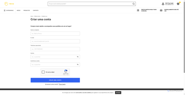 Security scan screenshot of https://lojaverve.com/account/register