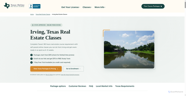 Security scan screenshot of https://texasonlinerealestateacademy.com/irving-texas-real-estate-license-classes/