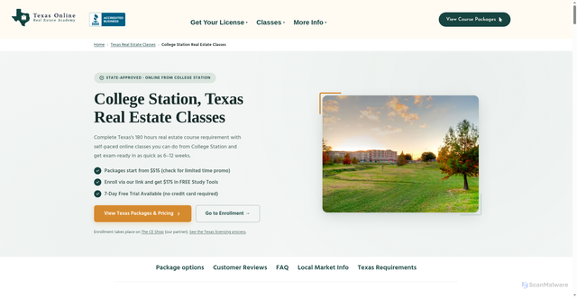 Security scan screenshot of https://texasonlinerealestateacademy.com/college-station-texas-real-estate-license-classes/