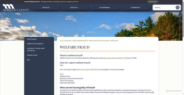 Security scan screenshot of https://www.morrisoncountymn.gov/324/Welfare-Fraud