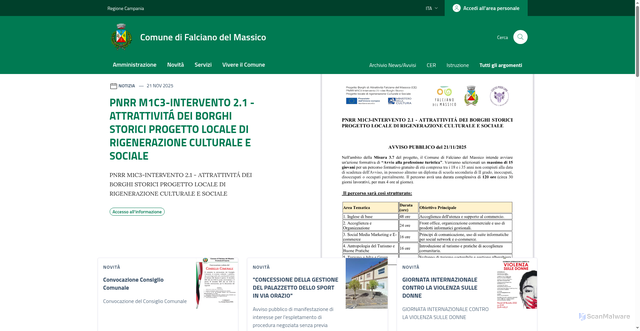 Security scan screenshot of https://www.comune.falcianodelmassico.ce.it/