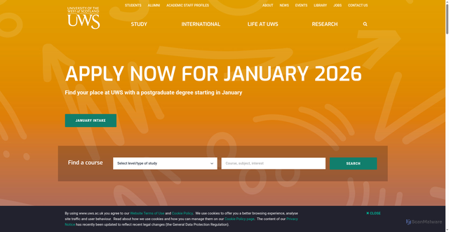 Security scan screenshot of https://www.uws.ac.uk/