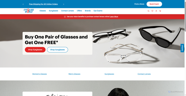 Security scan screenshot of https://www.eyeglassworld.com