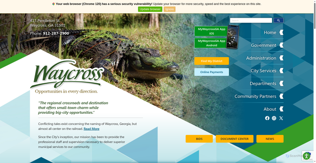 Security scan screenshot of https://www.waycrossga.gov/