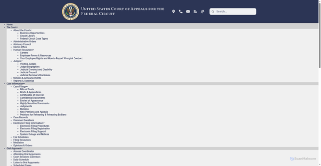 Security scan screenshot of https://cafc.uscourts.gov