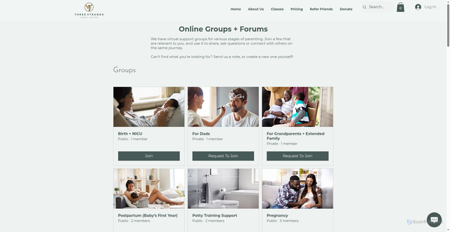 Security scan screenshot of https://www.threestrandsfamily.org/groups