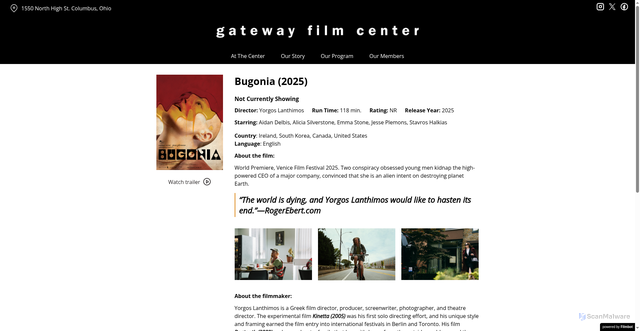 Security scan screenshot of https://gatewayfilmcenter.org/movies/bugonia-2025/