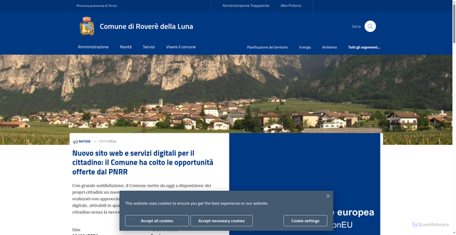 Security scan screenshot of https://www.comune.roveredellaluna.tn.it/