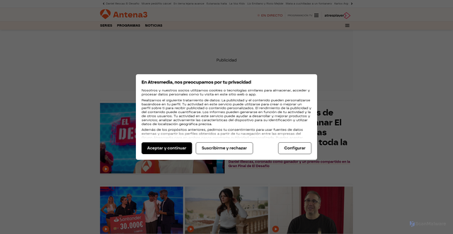 Security scan screenshot of https://antena3.com
