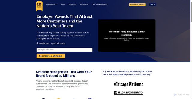 Security scan screenshot of https://topworkplaces.com