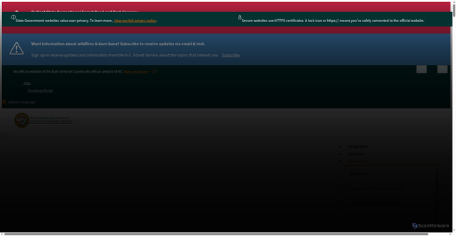 Security scan screenshot of https://www.ncagr.gov/divisions/nc-forest-service