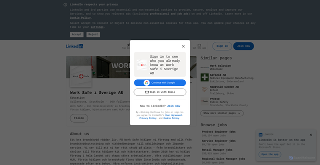 Security scan screenshot of https://www.linkedin.com/company/work-safe-i-sverige-ab/