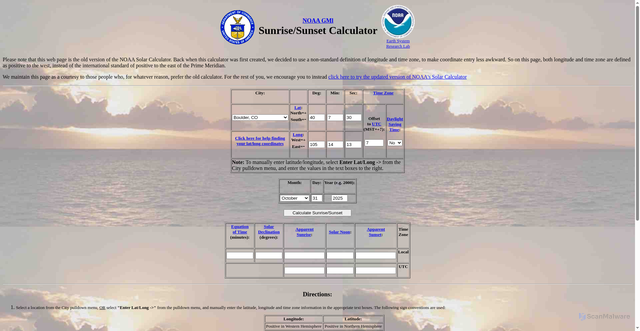 Security scan screenshot of https://gml.noaa.gov/grad/solcalc/sunrise.html